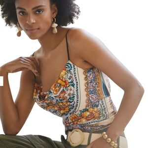 Anthropologie Women's Printed Cowl Neck Cutout Back‎ Floral Blouse Size XS